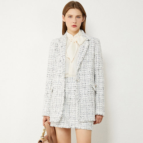 Temperament Plaid Tweed Jacket & High Waist Aline Mini Skirt