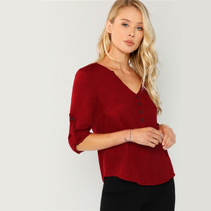 Burgundy Button Front Blouse