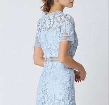 Load image into Gallery viewer, Hollow Out Blue Lace Dress