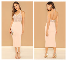 Load image into Gallery viewer, Pink Halter Lace Bodycon Dress