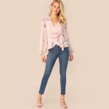 Load image into Gallery viewer, Floral Chiffon Lantern Sleeve Blouse