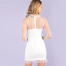 Load image into Gallery viewer, Pearl Beading Vine Mesh Ruffle White Dress