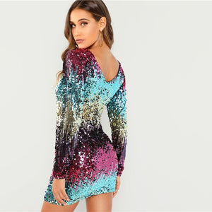 Multicolor Sequins Iridescent Dress