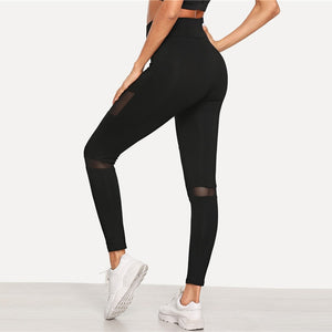 Minimalist Wide Waistband Mesh Insert Skinny Leggings