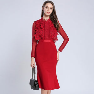 Ruffles Hollow Out Lace Bodycon Dress