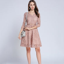 Load image into Gallery viewer, PinkBeige V-Neck Hollow Out Lace Dress