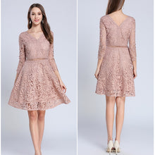 Load image into Gallery viewer, PinkBeige V-Neck Hollow Out Lace Dress