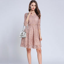 Load image into Gallery viewer, PinkBeige V-Neck Hollow Out Lace Dress
