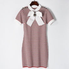 Load image into Gallery viewer, Plaid O neck Bow Button Mini Dress - ONE SIZE