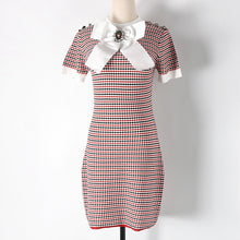 Load image into Gallery viewer, Plaid O neck Bow Button Mini Dress - ONE SIZE