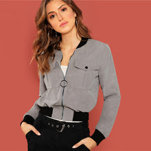 Load image into Gallery viewer, Grey Zip Up Flap Pocket Bomber Jacket