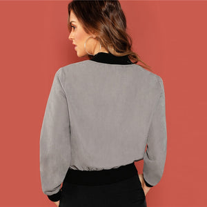 Grey Zip Up Flap Pocket Bomber Jacket