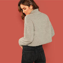 Load image into Gallery viewer, Grey Preppy Solid Mock-Neck Teddy Pullover