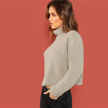 Load image into Gallery viewer, Grey Preppy Solid Mock-Neck Teddy Pullover
