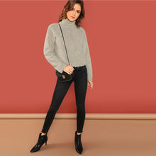Load image into Gallery viewer, Grey Preppy Solid Mock-Neck Teddy Pullover