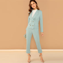 Load image into Gallery viewer, Turquoise Pocket Front Double Breasted Blazer Pants Set