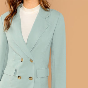 Turquoise Pocket Front Double Breasted Blazer Pants Set