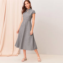 Load image into Gallery viewer, Grey Cut-out Twist Front Flare Long Dress