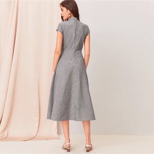 Grey Cut-out Twist Front Flare Long Dress