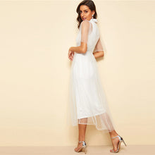 Load image into Gallery viewer, Embroidered Collar Mesh Overlay Dress
