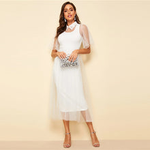 Load image into Gallery viewer, Embroidered Collar Mesh Overlay Dress