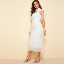 Load image into Gallery viewer, Embroidered Collar Mesh Overlay Dress