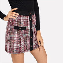 Load image into Gallery viewer, Trim Button Up  Colorblock Tweed Skirt