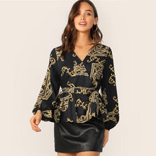 Load image into Gallery viewer, Lantern Ruffle Hem Belted Blouse