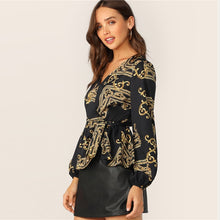 Load image into Gallery viewer, Lantern Ruffle Hem Belted Blouse