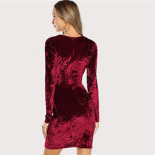 Load image into Gallery viewer, Burgundy Surplice Crushed Velvet Dress