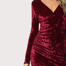 Load image into Gallery viewer, Burgundy Surplice Crushed Velvet Dress