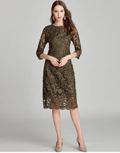 Load image into Gallery viewer, Army Green Embroidery Bodycon Lace Dress