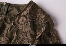 Load image into Gallery viewer, Army Green Embroidery Bodycon Lace Dress