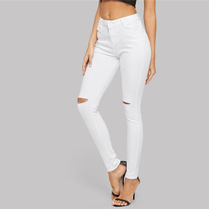 White Ripped Solid Denim Pants