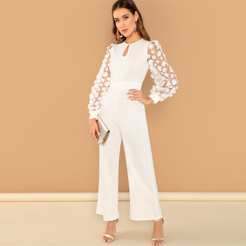 Applique Mesh Sleeve Jumpsuit