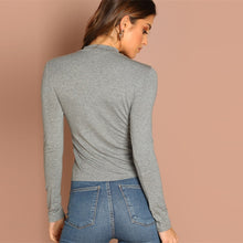 Load image into Gallery viewer, Grey Stand Collar Mock Neck Top
