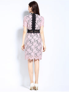 Pink Asymmetrical Lace Dress