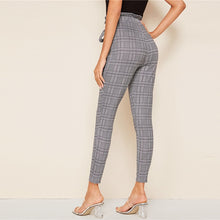 Load image into Gallery viewer, Grey Plaid Belted Skinny Trousers