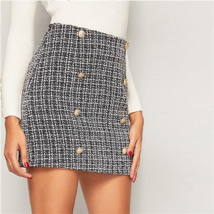 Black and White Double Breasted Tweed Skirt