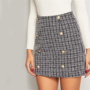 Black and White Double Breasted Tweed Skirt