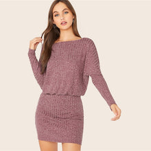 Load image into Gallery viewer, Batwing Sleeve Rib-knit Mini Dress