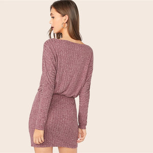 Batwing Sleeve Rib-knit Mini Dress