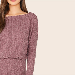 Batwing Sleeve Rib-knit Mini Dress