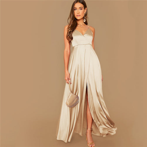 Spaghetti Strap Satin Maxi Dress