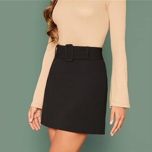 Black Buckle Belted High Waist Mini Skirt