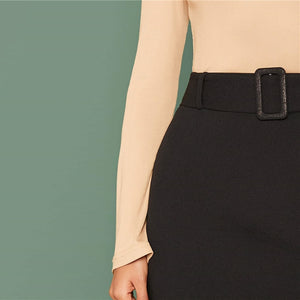 Black Buckle Belted High Waist Mini Skirt