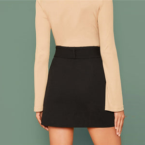 Black Buckle Belted High Waist Mini Skirt
