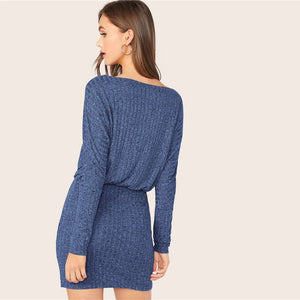 Batwing Sleeve Rib-knit Mini Dress