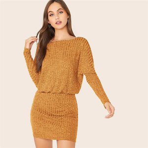 Batwing Sleeve Rib-knit Mini Dress