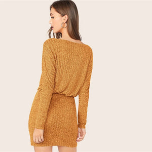 Batwing Sleeve Rib-knit Mini Dress